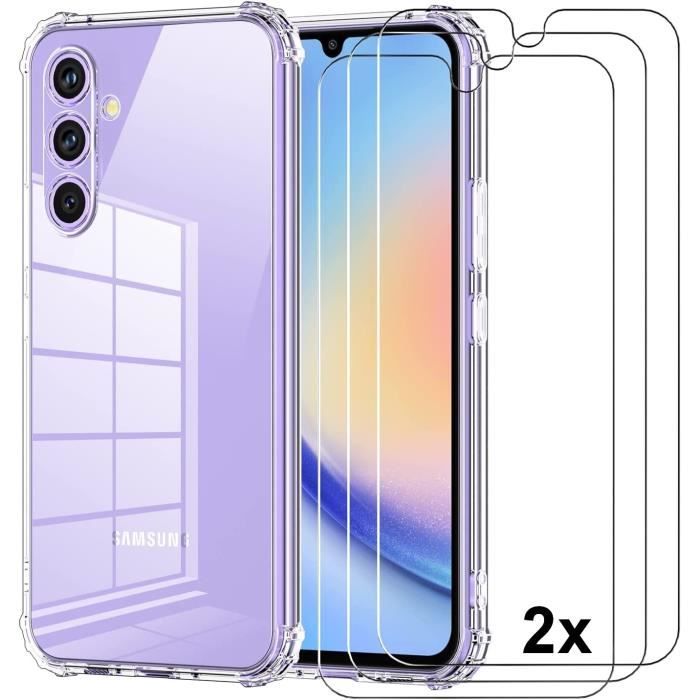 Coque Portefeuille Pour Samsung Galaxy A34 5G + 2 Verres Trempés - Simili Cuir Noir, Aimanté