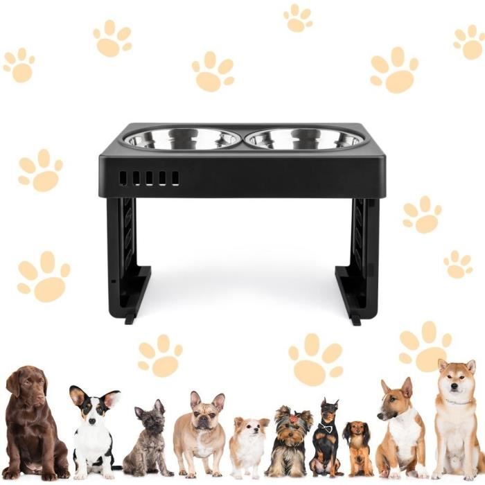 Meilleurs prix pour MENGDA Gamelle Chien Surélevée avec 2 Bols en INOX Facile à Assembler Gamelle Surelevee Chien /Chat, 3 Hauteurs Réglables