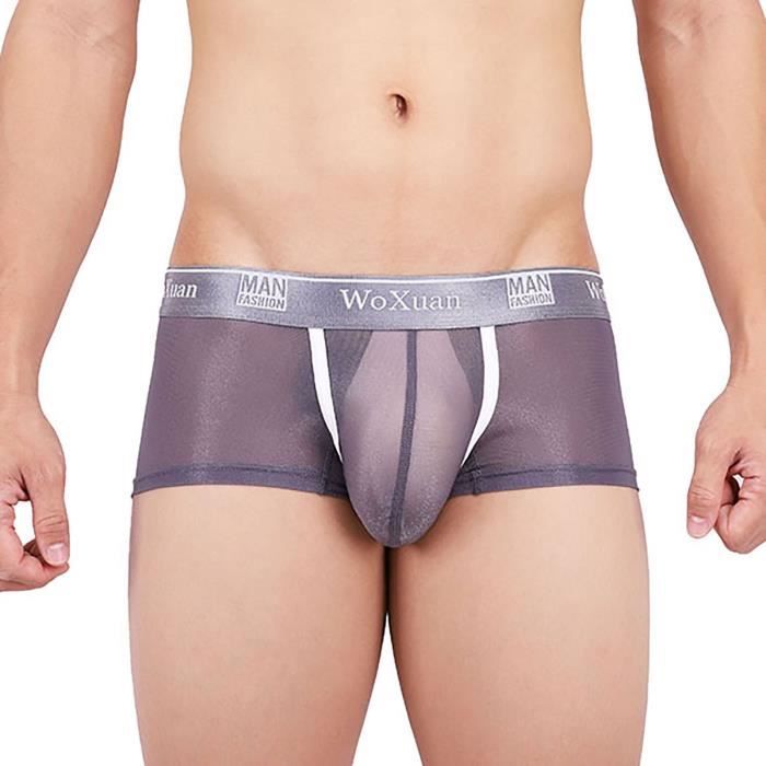 Boxer Pour Homme sexy absorbant la sueur Ice-Silk Cool Splic Gris