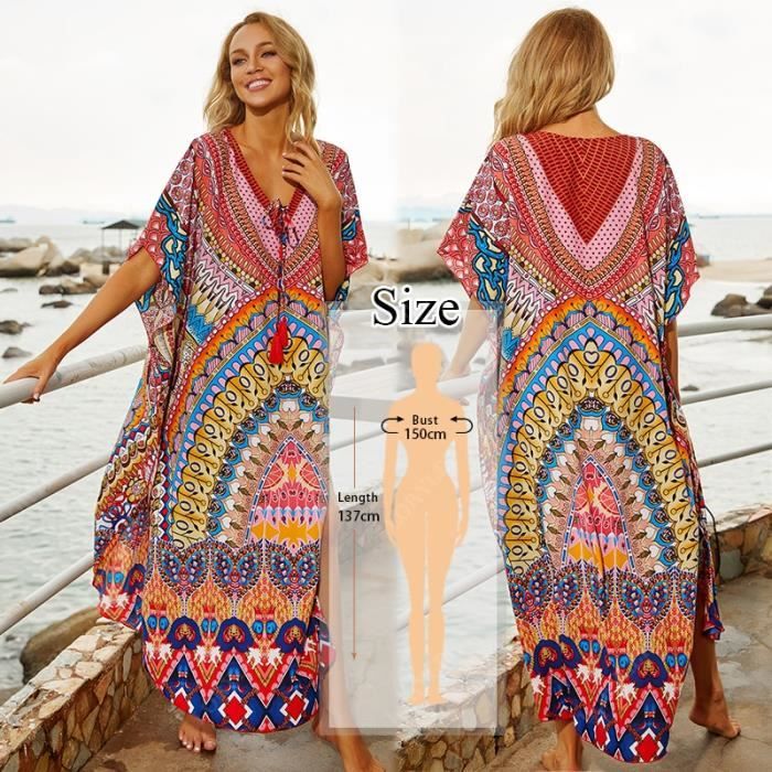 Robe Boho De Plage Maxi - Caftan En Coton, Couverture Maillot, Taille Unique Femme