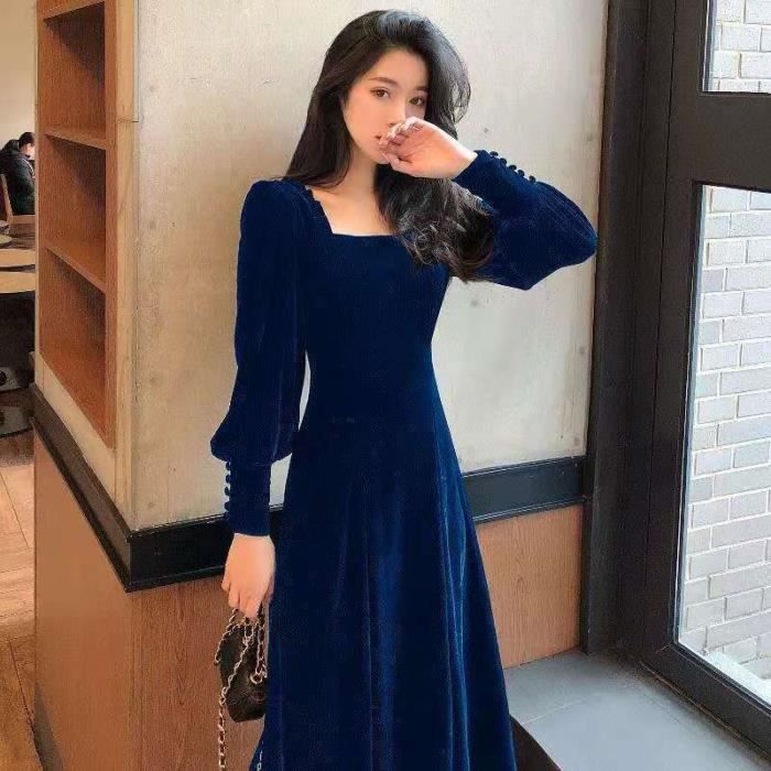 Robe boh?�me femme - en velours dor?� - FR67FJ9 Bleu - Cdiscount Pr??t-?�-Porter