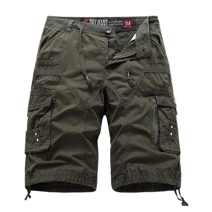 Onsoyours Bermuda Cargo Homme Coton 3/4 – Short Pantacourt Multi-Poches Taille Élastique Casual Sport Été | Pantalon Court Loisirs Confortable