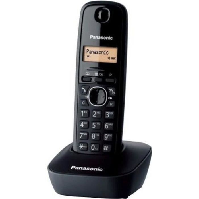 Téléphone sans fil Panasonic KX-TG1611FRH avec écran rétro-éclairé et répertoire 50 noms et numéros - Noir