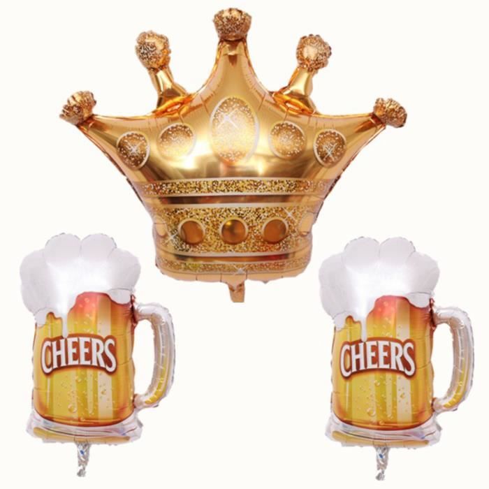 3 Pieces Ballons A Air Dessin Anime Couronne Et Tasses A Biere Modeles Mylar Helium Beaux Ballon Decoratif Pompe Pour Ballon Cdiscount Maison
