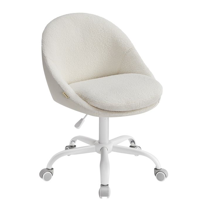 SONGMICS Chaise de Bureau Fauteuil Pivotant en Peluche et PU Rembourrage en Mousse Réglable en Hauteur Beige Cappuccino et Blanc