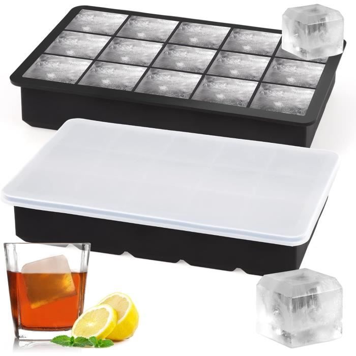 Lot De 2 Grands Bacs À Glaçons En Silicone Xxl Avec Couvercle - 6 Compartiments - Sans Bpa
