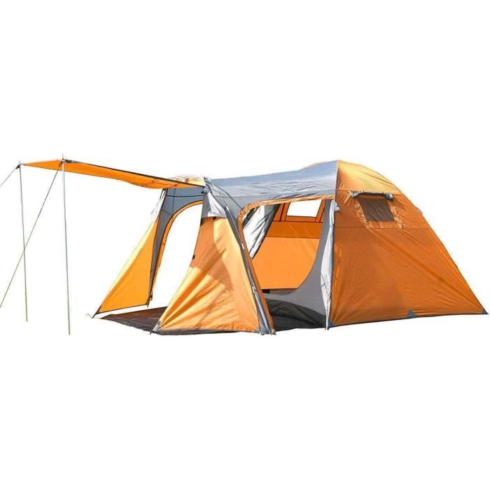OUTSUNNY Tente De Camping 3-4 Pers. 2 Chambres 4 Portes 4 Fenêtres Sac
