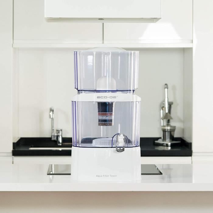 Distributeur Eau Filtrée ECODE Aqua Filter Tower - 8 Systèmes Filtration - 24L - Réduit Calcaire, Chlore, Métaux
