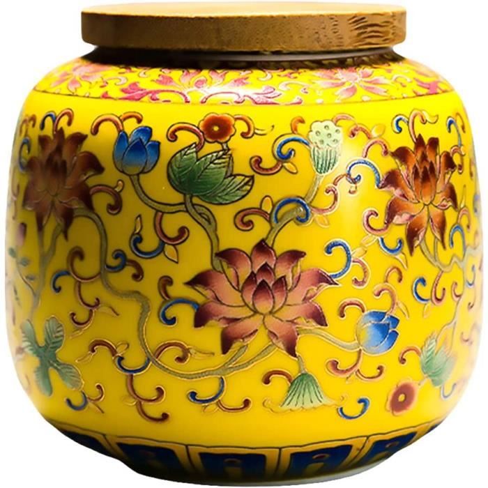 lot 4 pots a epices ceramique porcelaine jaune decor fleur cuisine