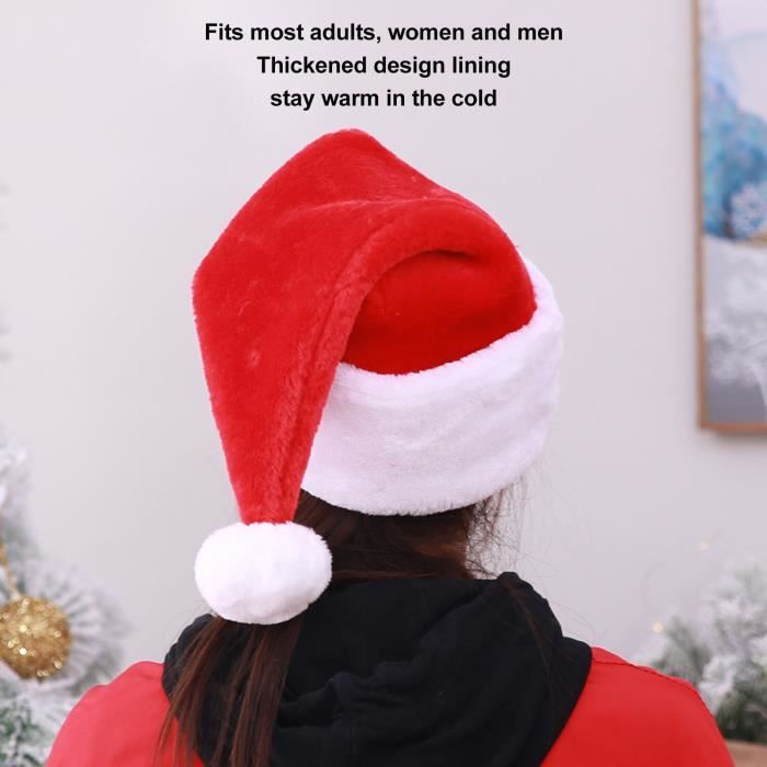 Bonnet De Noël Père Noël - Bord En Peluche Épais Rouge - Taille Adulte/Enfant - 5