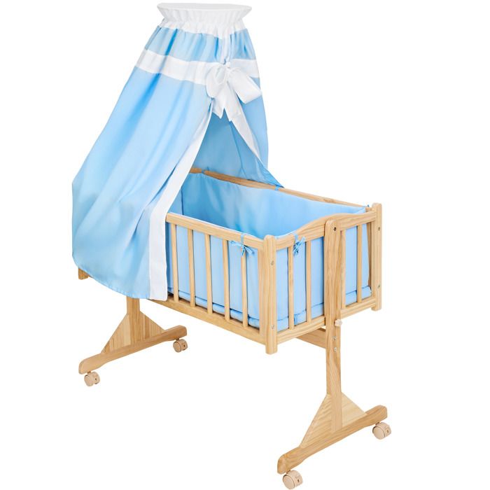 Berceau Bebe Complet Lit Bebe 9 Accessoires Insert Parure De Lit Ciel Bois 100 Cm X 50 Cm X 137 Cm Bleu Tectake Cdiscount Puericulture Eveil Bebe