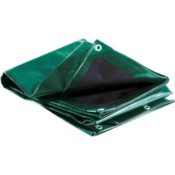 Bâche épaisse ultra résistante - TERRE JARDIN - 5 x 8 - Vert et noir - 240 g/m²