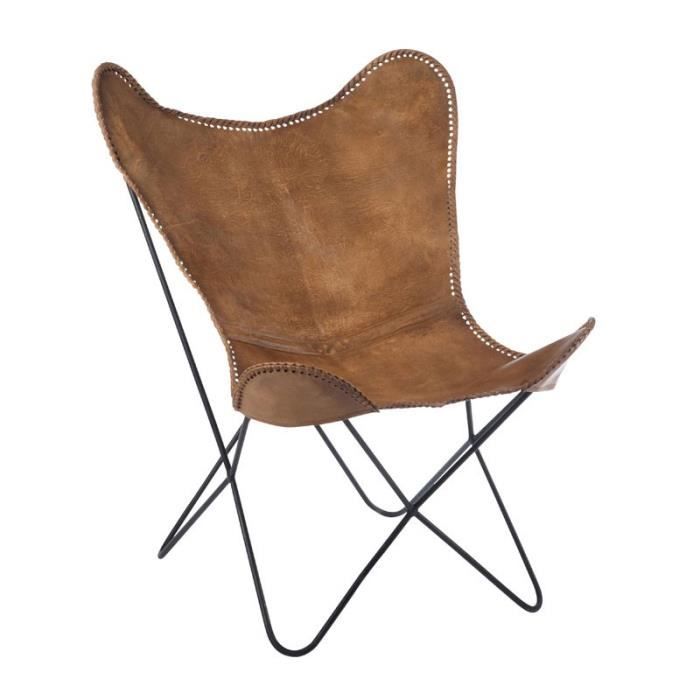 fauteuil lounge cuir/métal cognac - tousmesmeubles - hoha - contemporain - design - 1 place