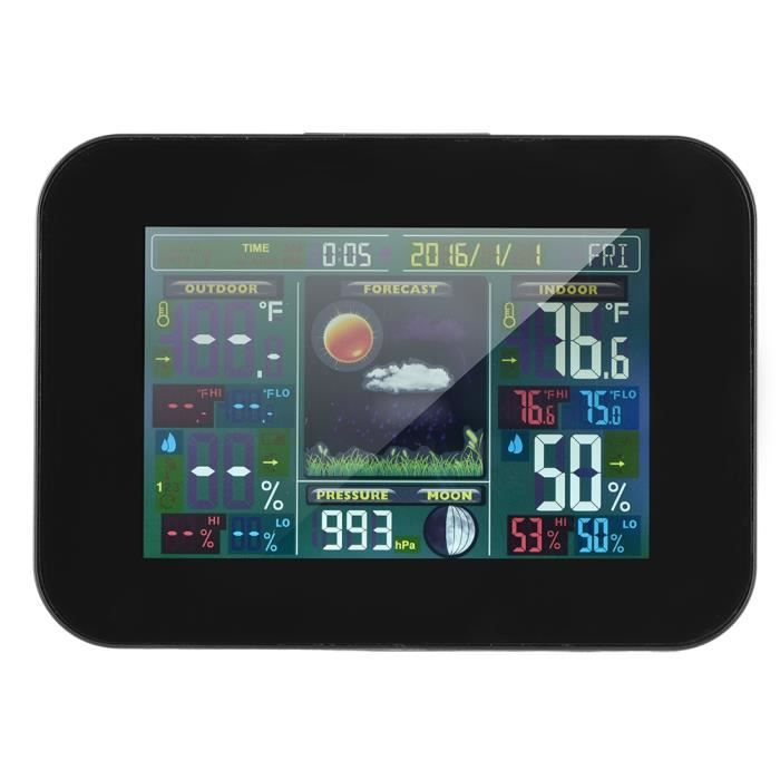 Station Météo Sans Fil - Thermomètre/Hygromètre Intérieur/Extérieur, Pression Atmosphérique, Prévisions 12h - Écran Couleur LCD - 11