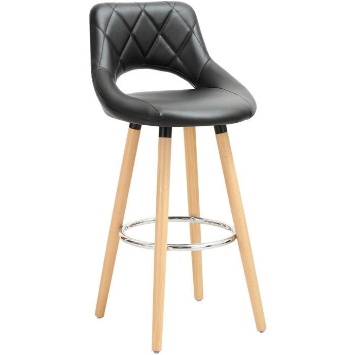 WOLTU Tabouret de bar en Cuir synthétique et bois massif avec dossier et repose-pieds Noir