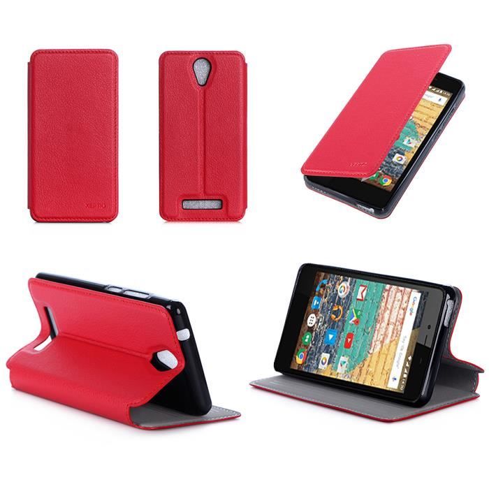 Etui coque XEPTIO Archos 50e Neon Cuir PU Rouge Housse