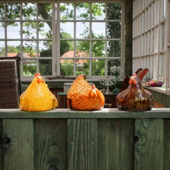 Statue De Poulet En Céramique Hilde - Décoration Jardin - 25 Cm - Résine Et Céramique - Style Artisanal