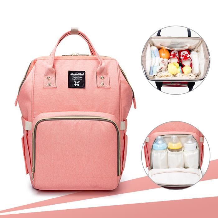 Sac à Dos à Langer Bébé Imperméable en Oxford - HAUTSTORE - Grande capacité 55L - Zone isotherme - Rose