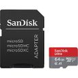 Carte Mémoire microSDXC SanDisk Ultra 64GB + Adaptateur SD. Vitesse de Lecture Allant jusqu'à 100MB-S, Classe 10, U1, homolog-1