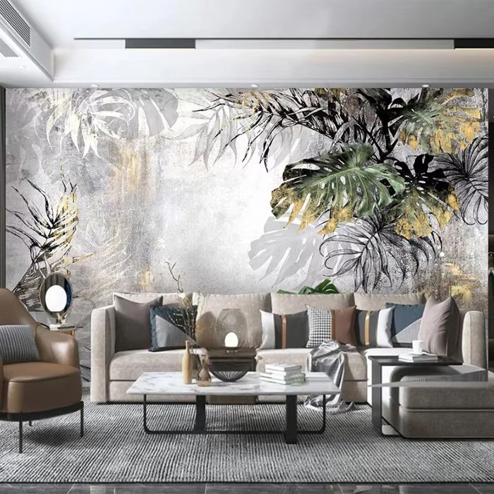 Papier Peint Panoramique Moderne 3D Forêt Tropicale Feuilles Fresque ...