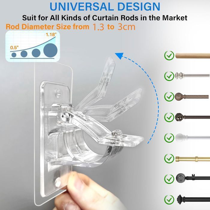 10 Supports De Tringle à Rideaux Auto-Adhésifs Transparents – Sans Perçage, Ultra Résistants Et Faciles à Poser Pour Salon, Chambre Ou Salle De Bain