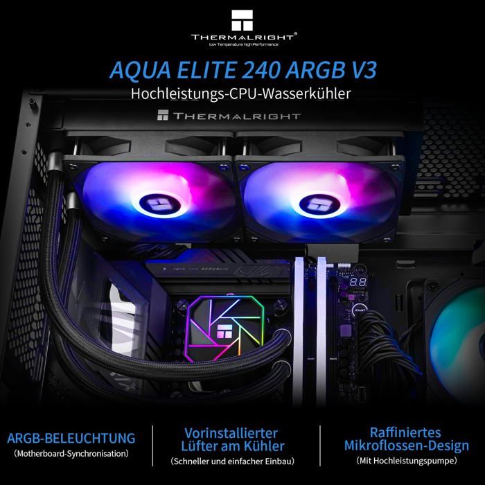 Thermalright Aqua Elite 120 V3 Refroidisseur De Processeur Liquide, Tête De Pompe AIO Vitesse Jusqu'à 3300 Tr/min, Ventilateurs TL-C12B-S V2 PWM, Pour AMD/AM4/AM5, Intel LGA1150/1151/1200/2011/1700