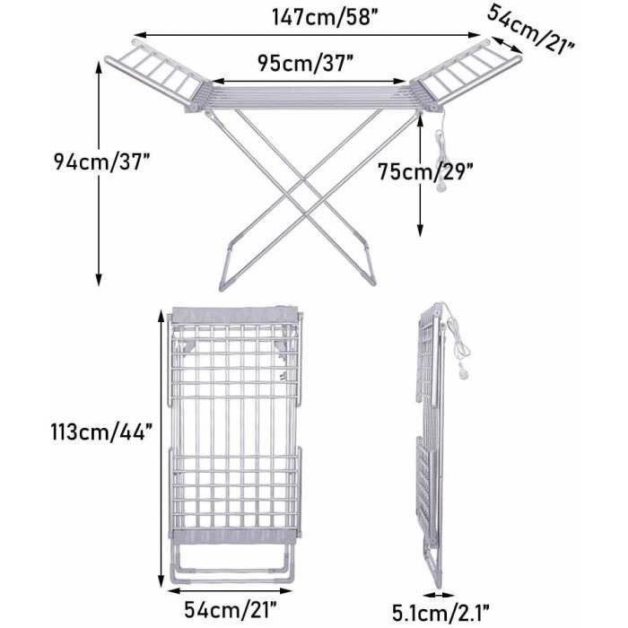 230W Sèche-Linge Electrique Etendoir Pliant D'intérieur, Portable Sèche-Linge Electrique 220-240v Avec 20 Bars Winged, économe En énergie X-Legs Sur Pied Etendoir Pour Linge