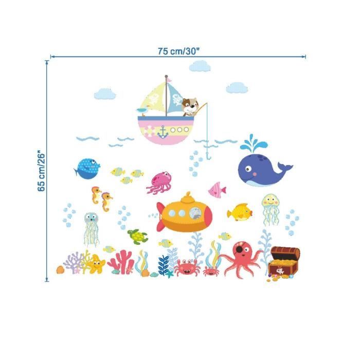 Stickers muraux sirène Ariel et sous-marin pour enfants • FR