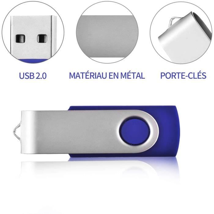 Clé USB Febniscte Lot de 10 Clés USB 1Go Pivotantes Clefs USB 2.0 Bleu Pen  Drive