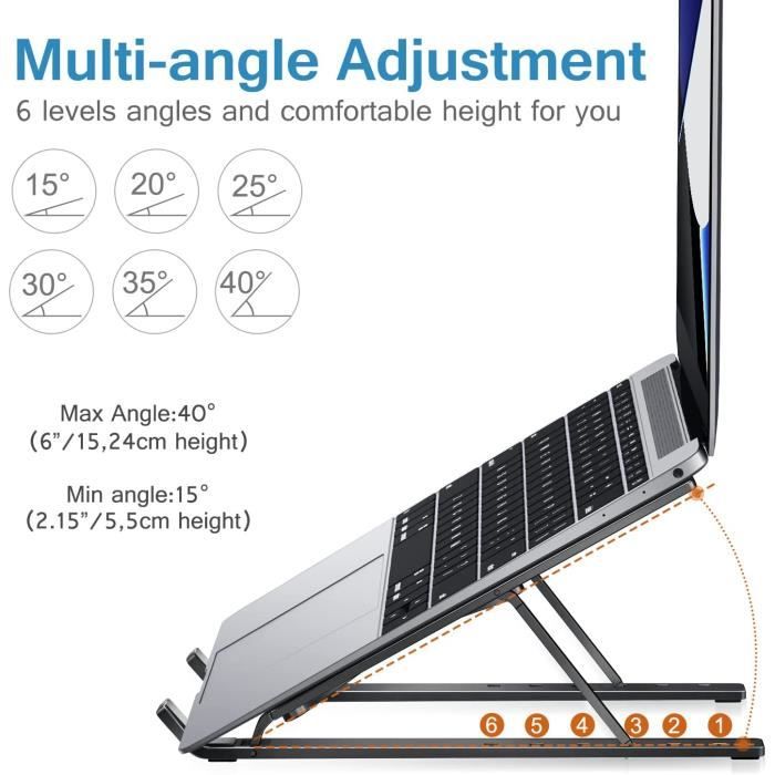 Support PC Portable Pliable à Surélever 6 Angles Réglable, en