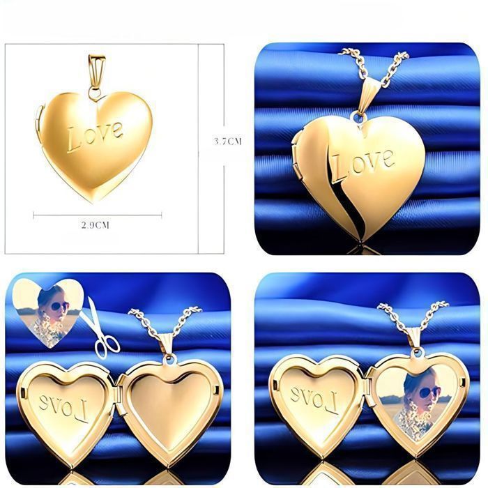 Collier Femme Chaîne et Pendentif Coeur Porte Photo