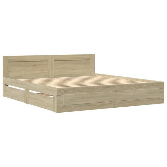 Cadre De Lit Double Avec Tête De Lit LED – Chêne Sonoma 180x200 Cm (vidaXL, Neuf)