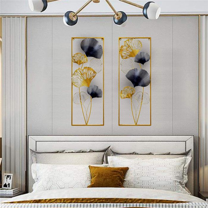 Décoration Murale Métal 3D - Feuilles De Ginkgo, Design Oriental, 110 X 60 Cm - Pour Salon, Chambre, Entrée - 8