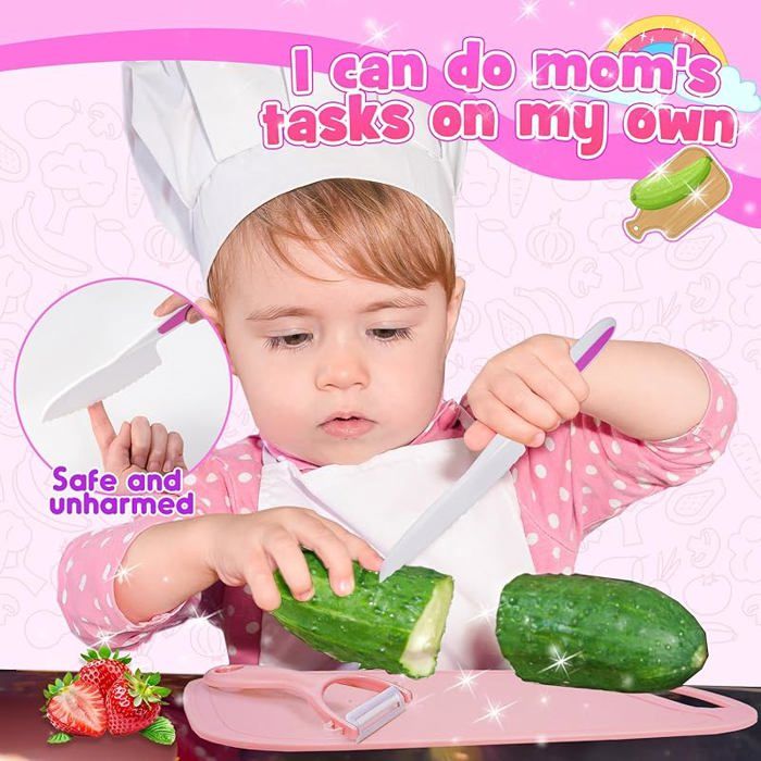 Lot de 17 Couteaux de Cuisine pour Enfants, Kit Couteaux de Sécurité