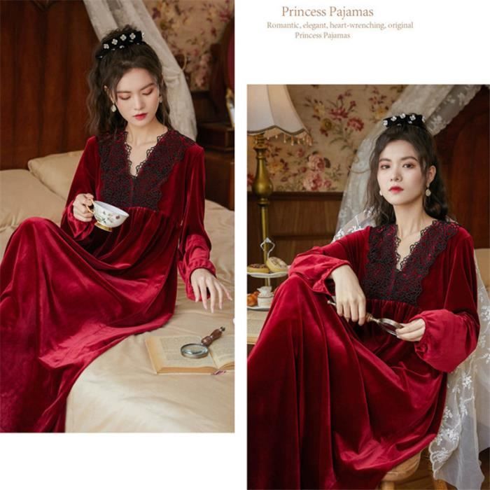 PYJAMA Femme Pyjama jupe de nuit francaise Garder au chaud Homewear rouge WH Rouge Cdiscount Pret a Porter