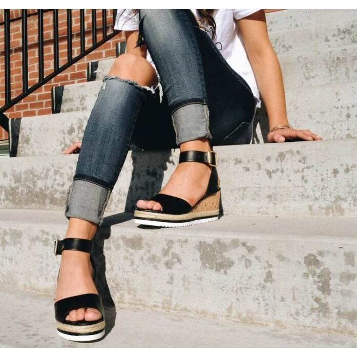 Talon compensé top femme noir