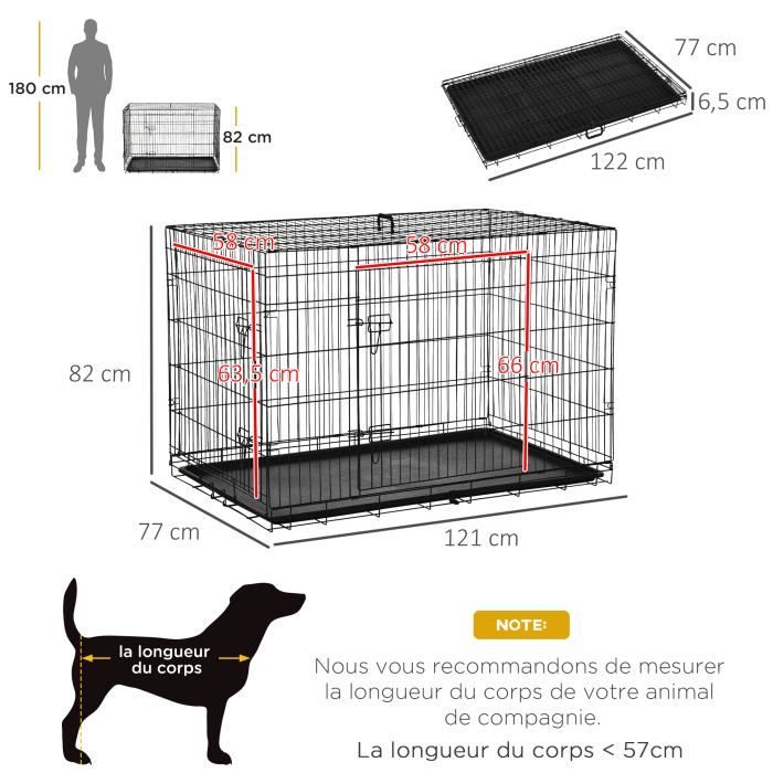 PawHut Cage pour chien animaux cage de chien sur pied avec coussin amovible  acier aspect bois 90 x 58 x 65 cm