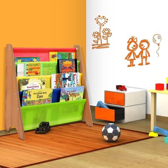 HOMFA Bibliothèque Enfant Étagère de Rangement de Livre pour Enfant en Texitile de Polyester de Haute Sécurété avec 4 Étages 62*26.5*61cm Multicolore 