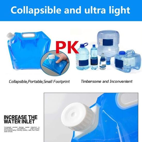 Lot De 2 Bidons D'Eau Pliable 10L Avec Robinet - Sacs Eau Portable Pour Camping, Randonnée, Voyage Et Pique-Nique