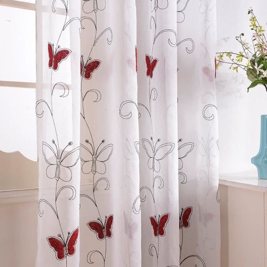 Topfinel Lot de 2 Rideaux Voilage Imprimé de Papillons Bleu Décor Chambre Enfant Salon 140cm x 225cm Largeur x Longueur