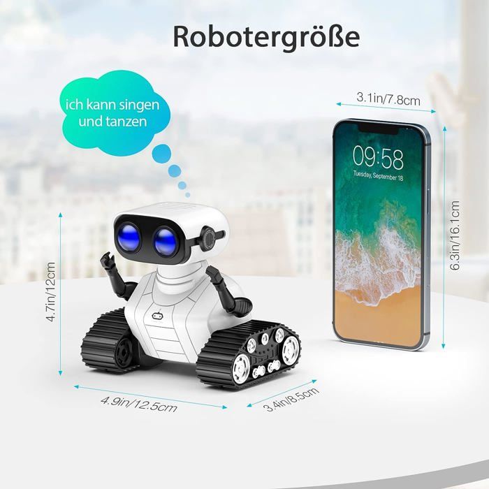 Robot pour enfants rechargeable - Jouet télécommandé avec yeux LED -  Musique et sons intéressants
