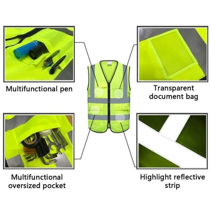 10x Gilet de securité jaune fluorescent Veste haute visibilité Vêtements  travail