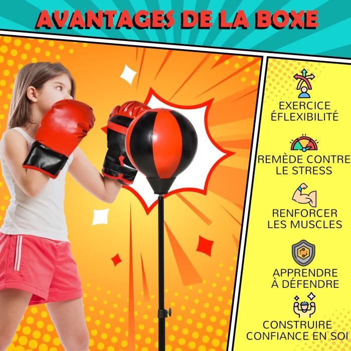 Punching Ball Sur Pied Enfant Hauteur Réglable Gants Inclus Rouge