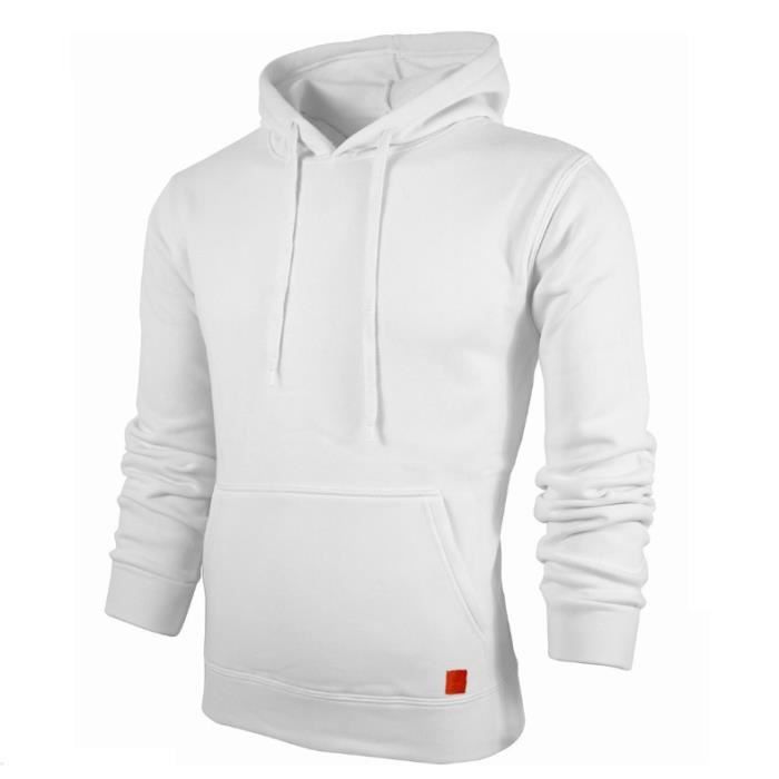 Sweat à capuche homme Blanc Sweat garçon à capuche Sweat pull sport uni  manches longues veste hiver automne Poche kangourou devant