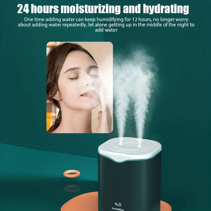 Mini Humidificateur D'Air Bouteille Diamant 21cm - Silencieux + Veilleuse - Blanc