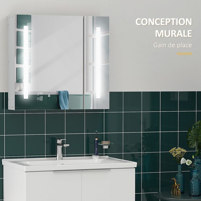 Armoire Miroir Salle De Bain Avec Éclairage LED Armoire Toilette Mural