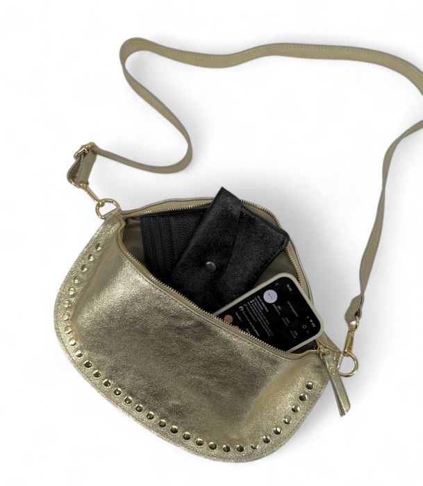 Pochette Zippée S En Cuir Vachette Irisé Fabriquée En Italie - Rose Doré, H10.5 X L16 Cm - Élégance Compacte