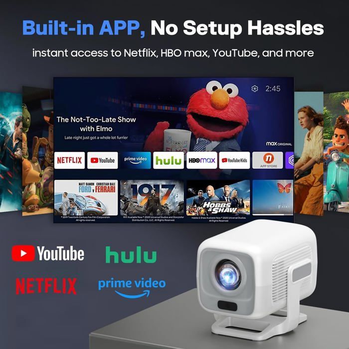 Vidéoprojecteur 4K/1080P Android TV Intégré - Correction Trapézoïdale Auto, Focus Auto, WiFi 6, Bluetooth 5.1 | Support 360° | Pour Cinéma Maison, Extérieur - 14