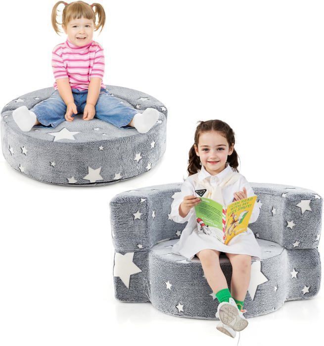 COSTWAY Canapé Modulaire 2 Places pour Enfants, Convertible & Pliable en Peluche avec Housses Amovibles & Lavables, Mousse pour Salle de Jeux et Chambre COSTWAY Canapé Modulaire 2 Places pour Enfants, Convertible & Pliable en Peluche avec Housses Amovibles & Lavables, Mousse pour Salle de Jeux et Chambre