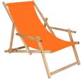 SPRINGOS® Transat de Jardin Chaise longue pliante en bois imprégné Avec accoudoirs - orange-0